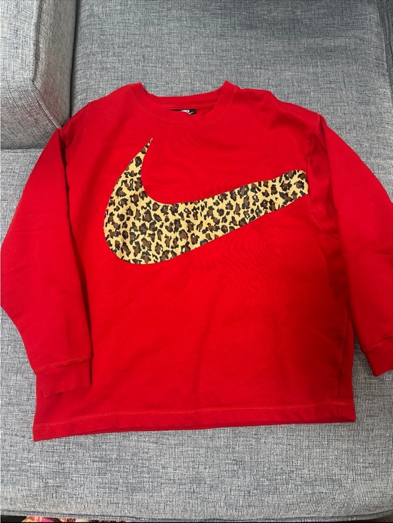 Nike Tops - Nike Red Sweatshirt with Leopard-Print Swoosh